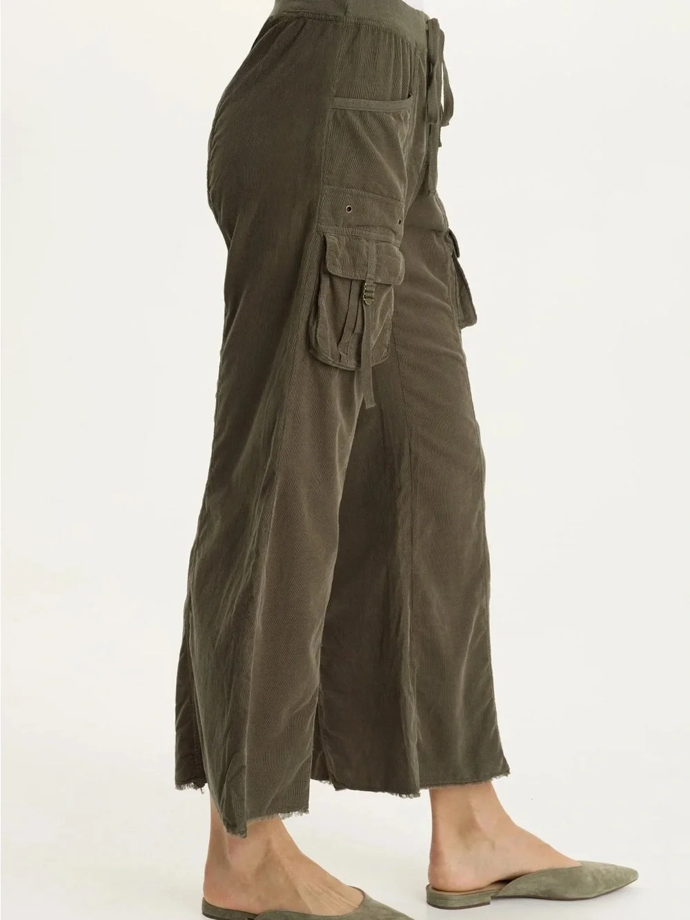 XCVI Olive Green Wide-Leg Cargo Jumpsuit Pants NWT $128